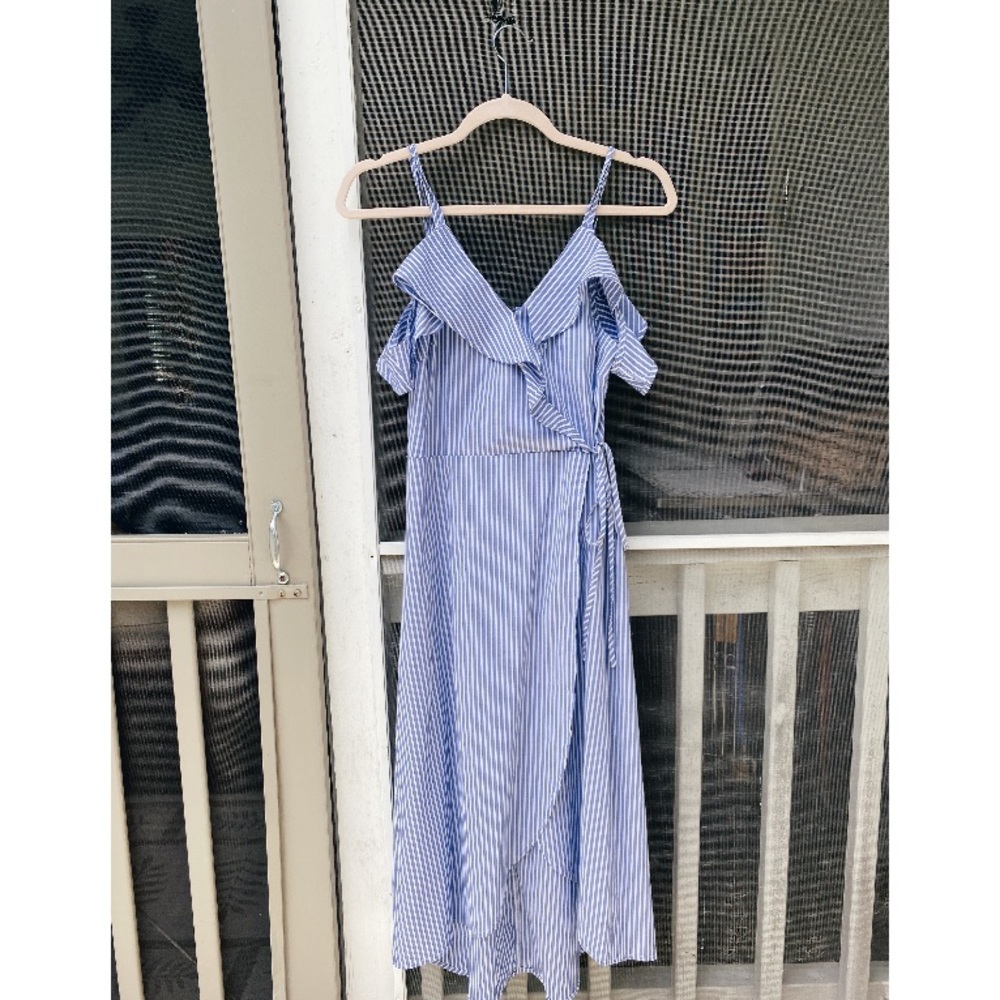 Preppy blue and white pinstriped maxi dress